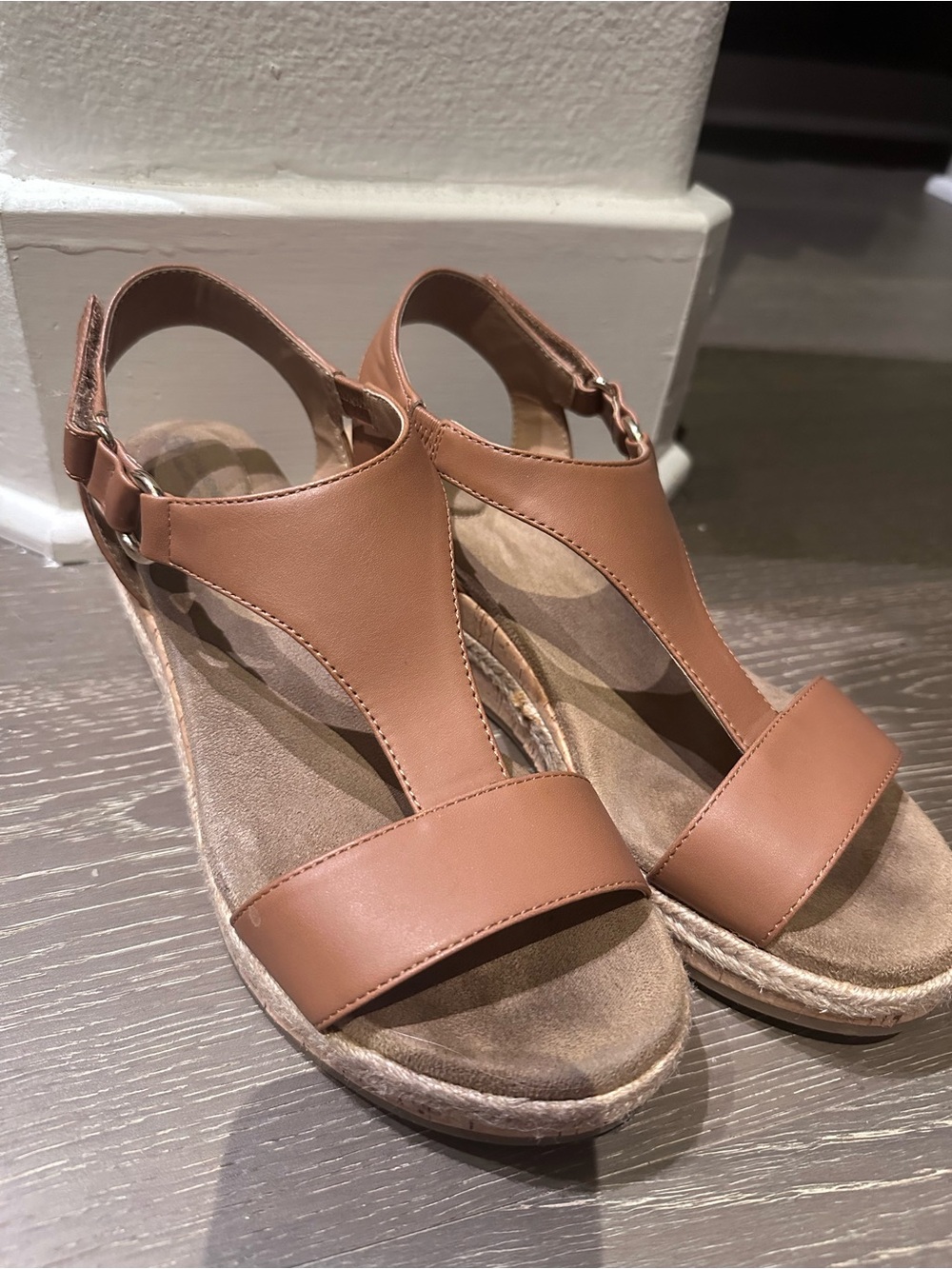 T-strap Espadrille Wedge Sandals - Tan